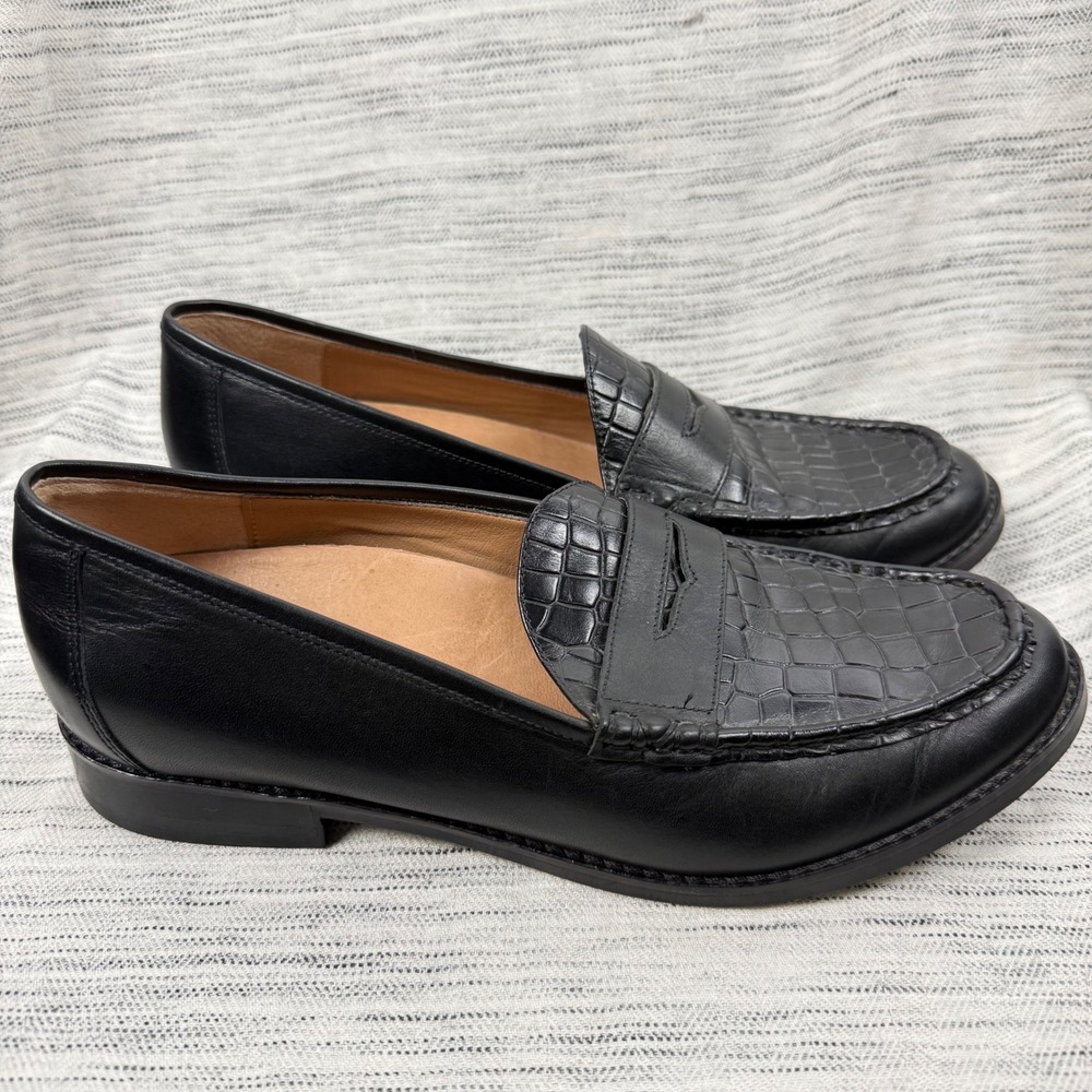 Vionic Black Leather Crocodile Loafers 8.5 Classic Comfort Support Career Office